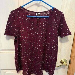 Women's Burgundy Short Sleeve Blouse
